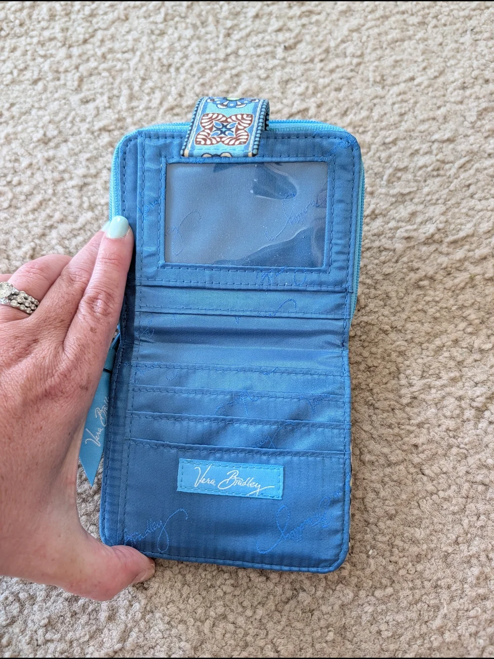 Vera Bradley Quilted Bifold Bali Blue Patterned Women's Wallet - Picture 6 of 6